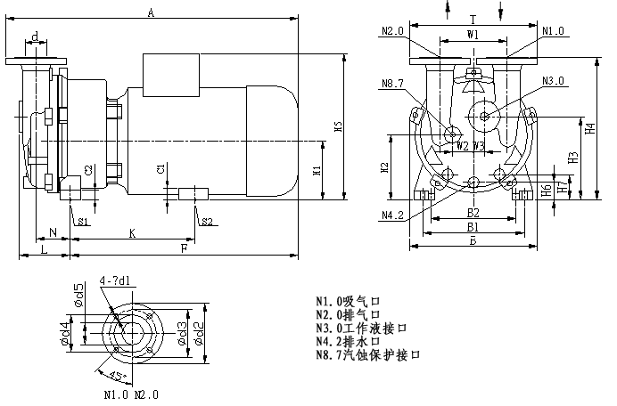 2BV型水环式真空泵的安装尺寸