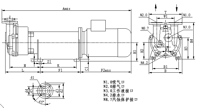 2BV型水环式真空泵的安装尺寸